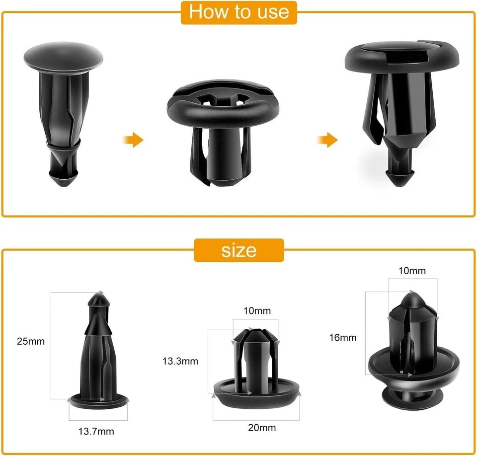 100 Bumper Clips 10mm Hood Fender Push Rivets Retainer Fasteners for Honda Acura