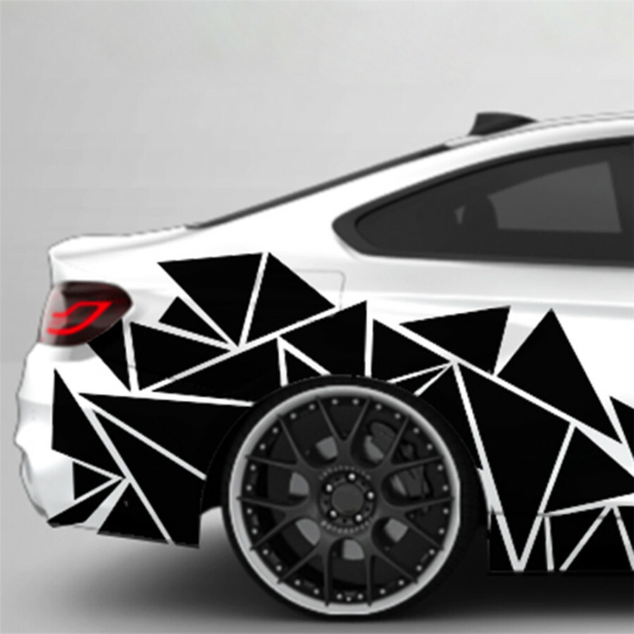 78x23in Geometric Triangle Graphics Decal Glossy Black Sticker For Car Body Side