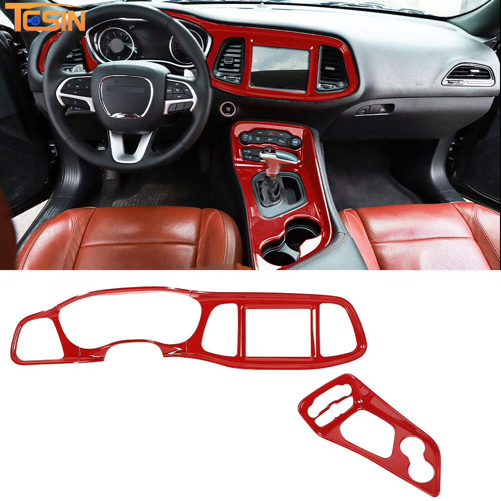 5X Red Central Control Panel Dashboard Gear Shift Cover Trim for Challenger 15+