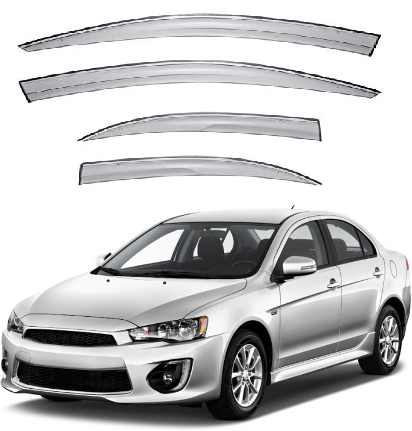 Window Visors Rain Guards Chrome Trim Fit Mitsubishi Lancer EVO X 10 2008-2017