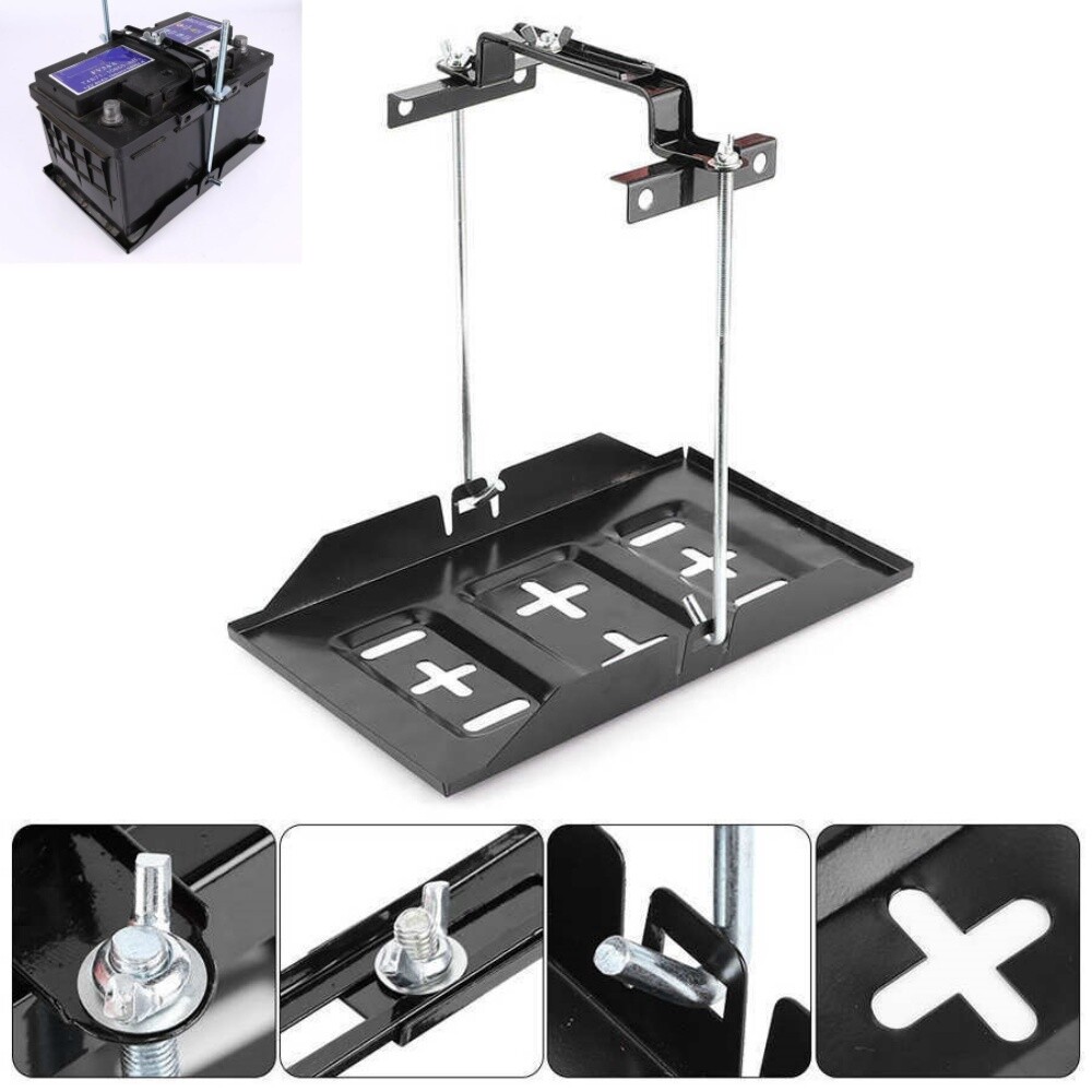 Universal Storage Battery Holder Adjustable Tray + Hold Down Clamp Bracket Kit