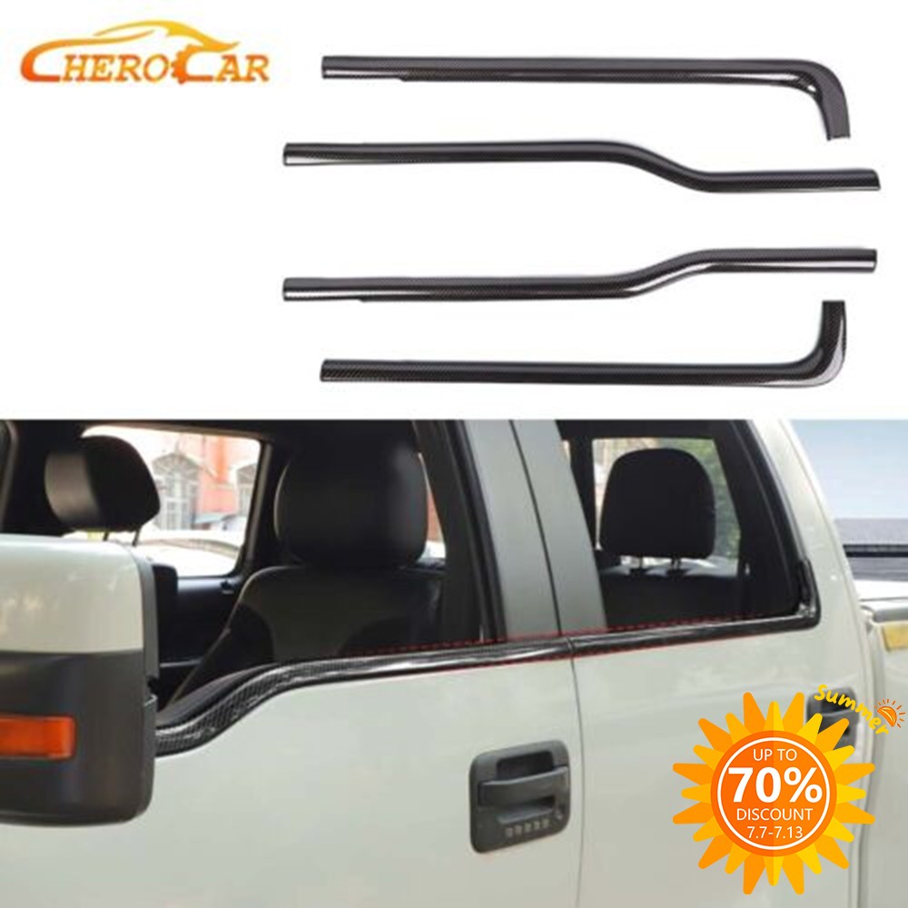 For 09-14 Ford F150 Crew Cab Carbon Fiber Window Sill Covers Overlays Trim 4PCS