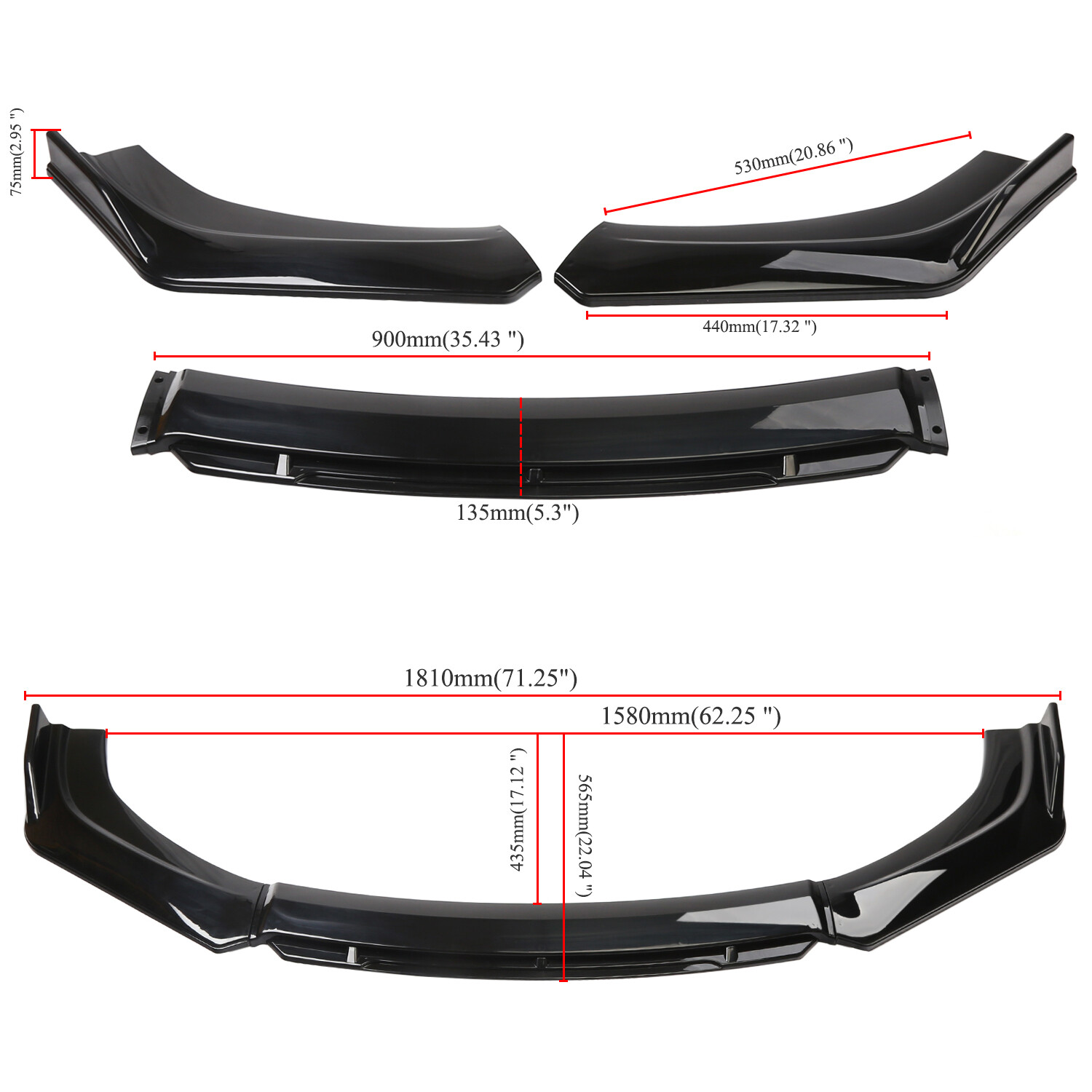 For Mercedes-Benz Front Bumper Lip Spoiler Splitter Body Kit Glossy Black 3PCS
