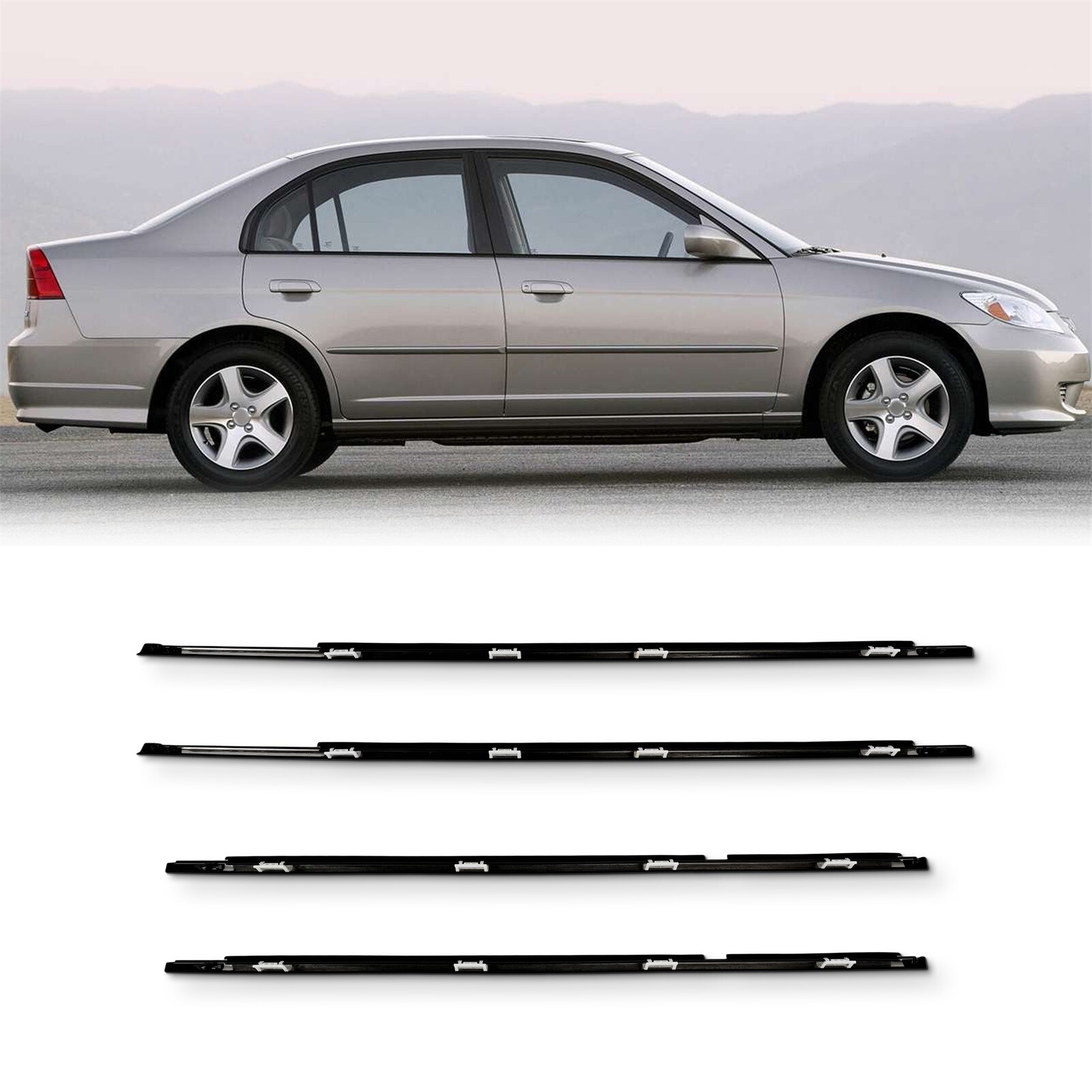 4 PCS Door Weather Strip Window Belt Seal Molding Trim for 2001-2005 Honda Civic