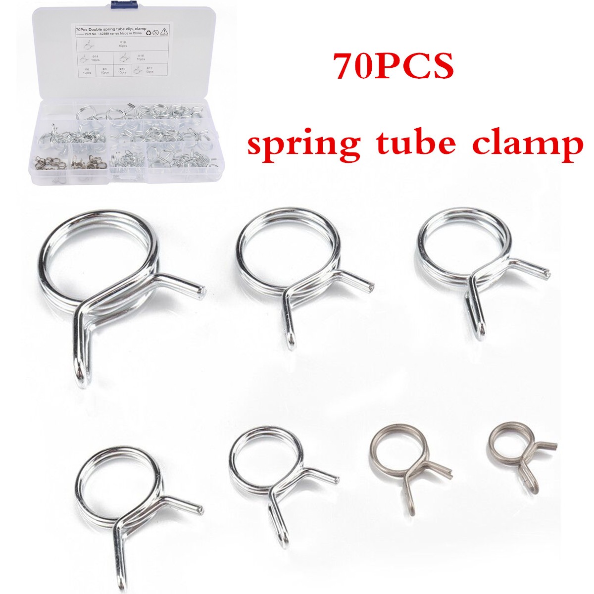 Hose Spring Clamps Φ6-Φ18Fastener Fuel Water Line Pipe Air Tube Clips Kit 70PCS