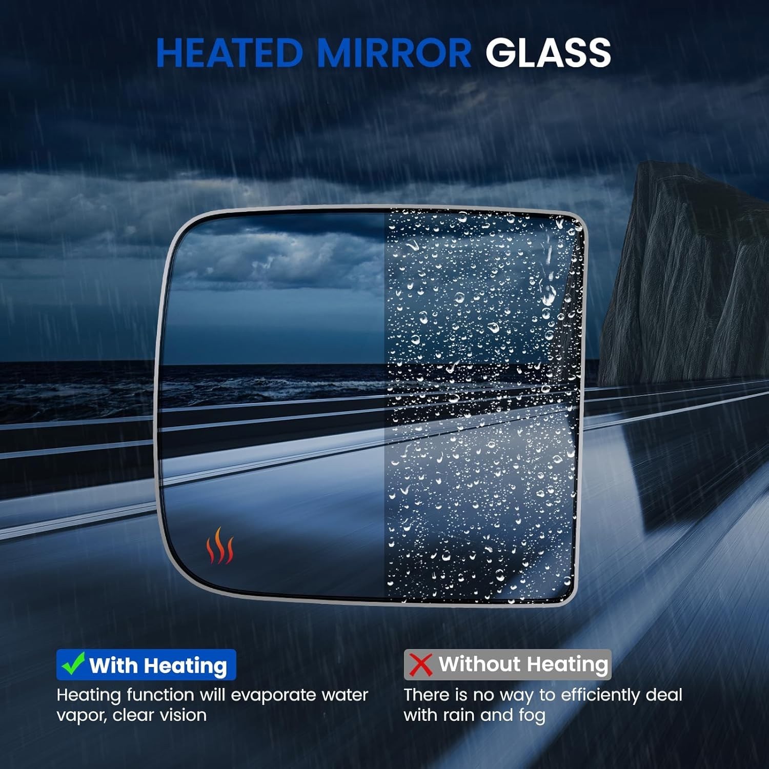 Left/Right Heated Flat Mirror Glass Fit for 2010 Dodge Ram 1500 2500 3500
