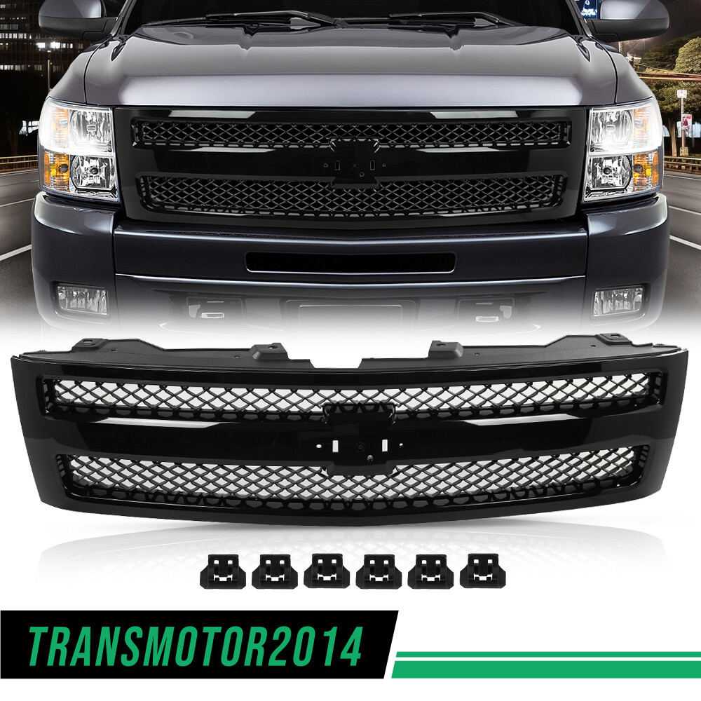 Front Bumper Grille Fit For 07-13 Chevrolet Silverado 1500 w/ Black Insert New