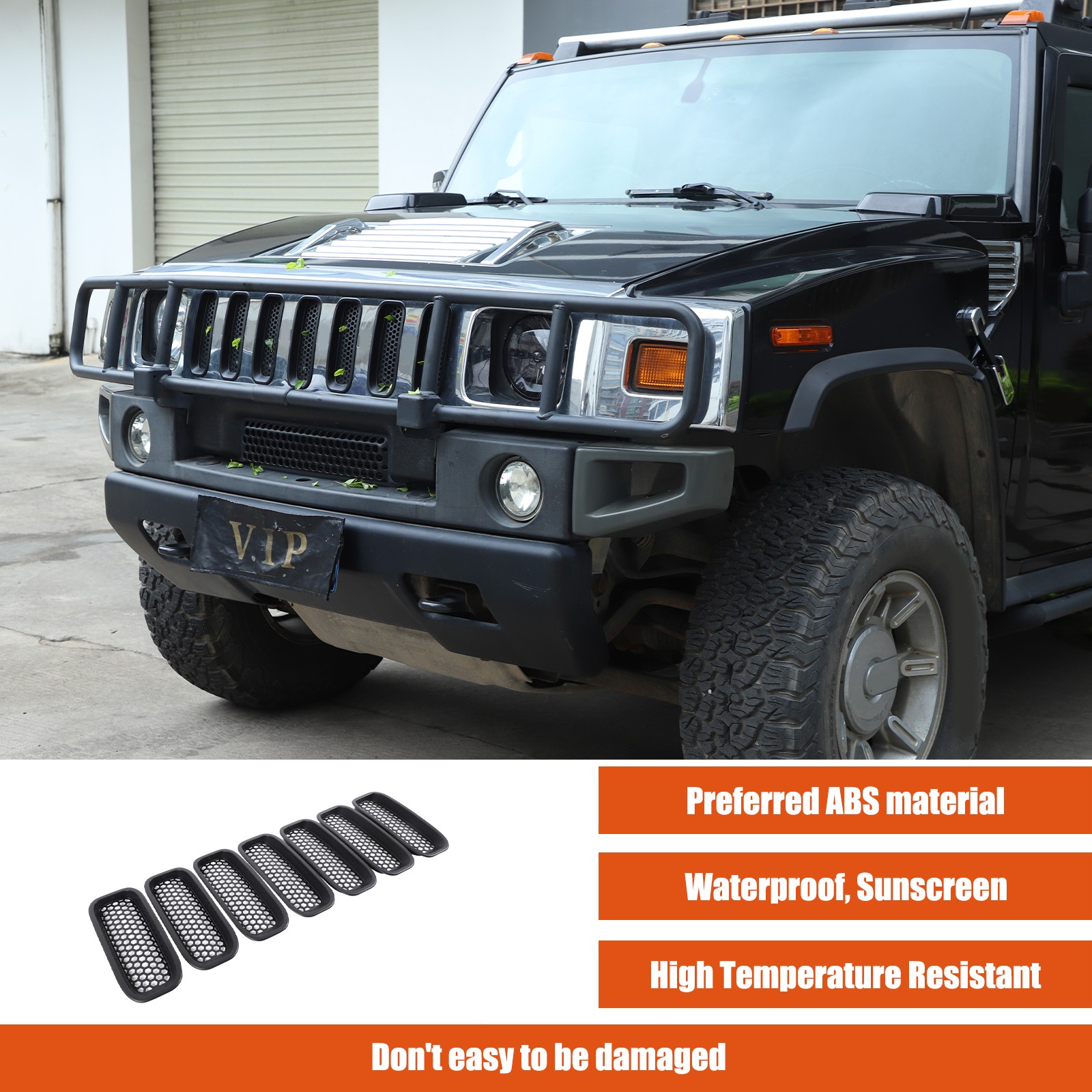 7PCS Front Grille Inserts Cover Trim Accessories Black For Hummer H2 2003-2009