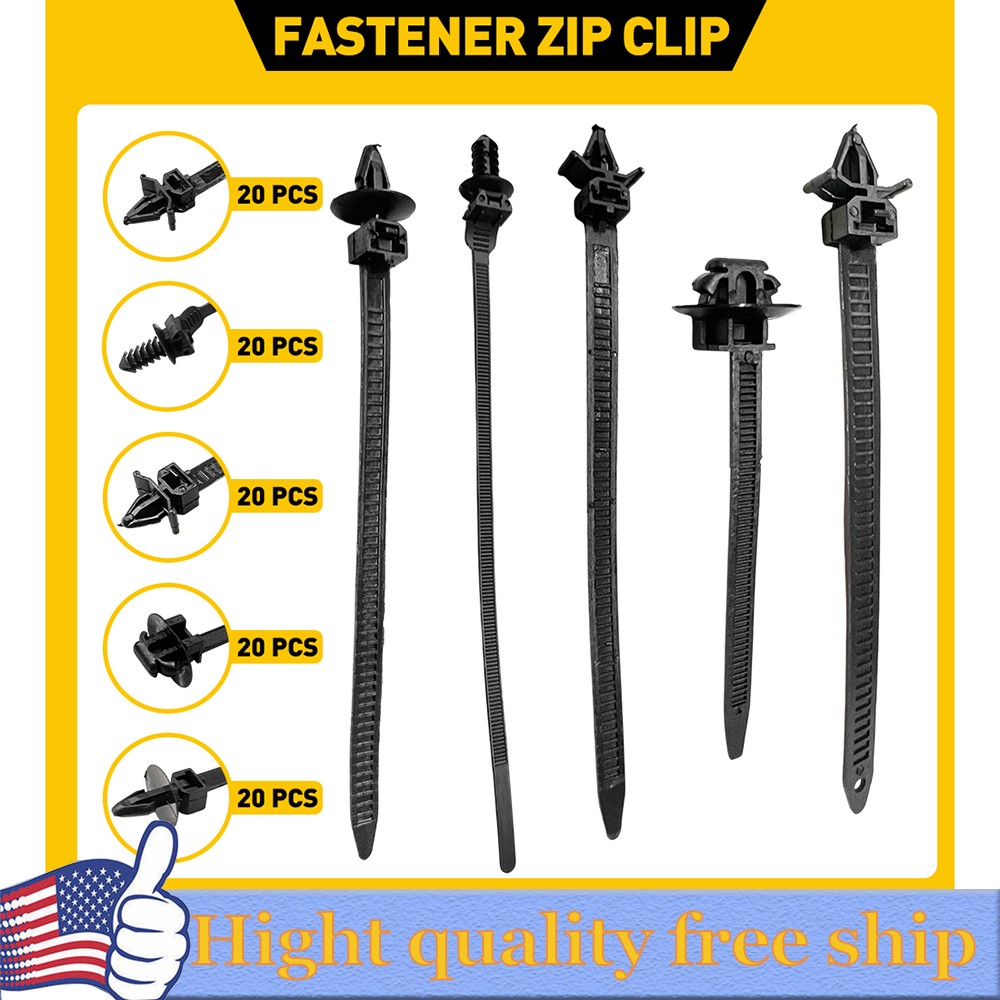 100 PCS Car Line Cable Ties Zip Tie Push Rivet Clip Wiring Loom Harness Fastener