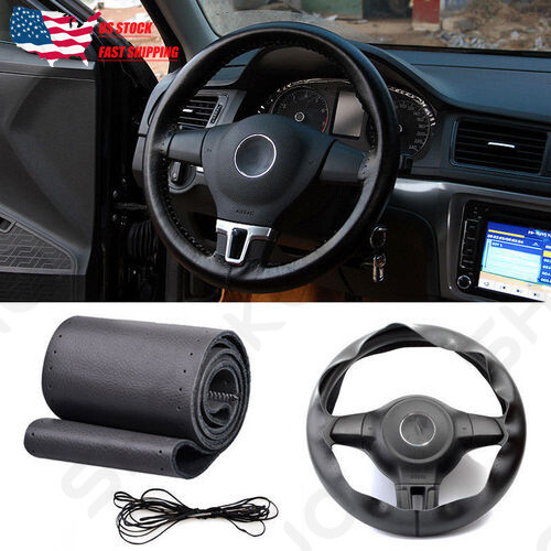 Car Accessories Steering Wheel Cover Black Leather Anti-slip 15”/38cm Universal