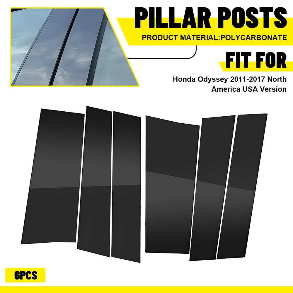 6X For Honda Odyssey 2011-17 North America Glossy Black Pillar Post Door Trim EA