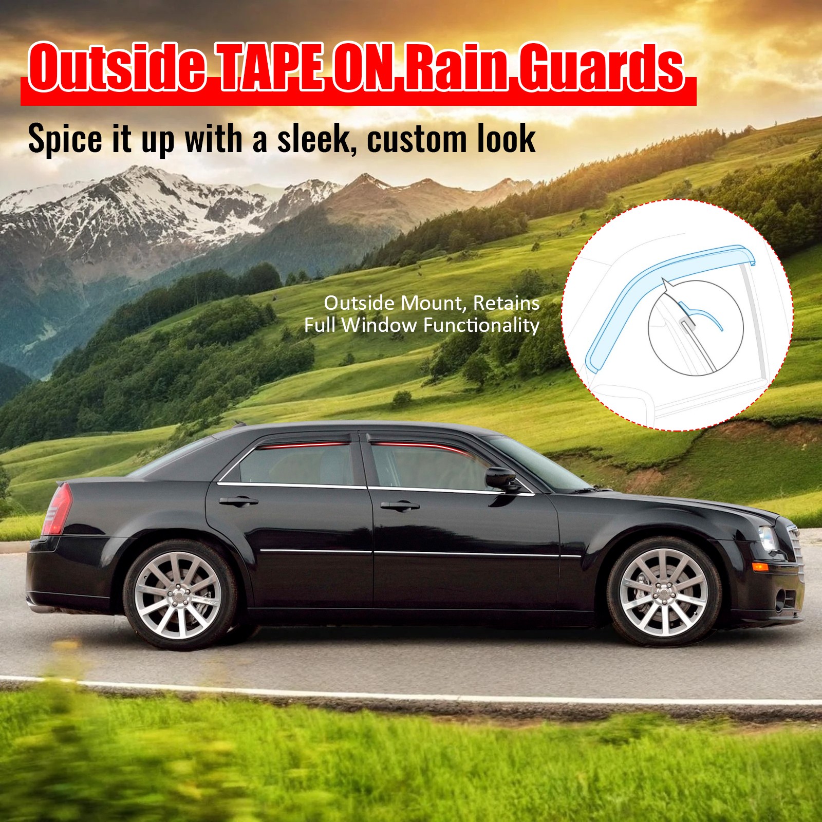 Fits 22-25 Rivian R1T Window Visors Vent Rain Wind Sun Guards Deflectors Tape-On