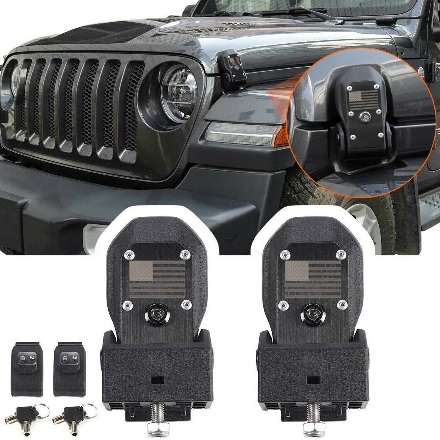 2PCS Car Engine Lock Hood Latches Catch w/key FOR Jeep Wrangler JL 2018-2023