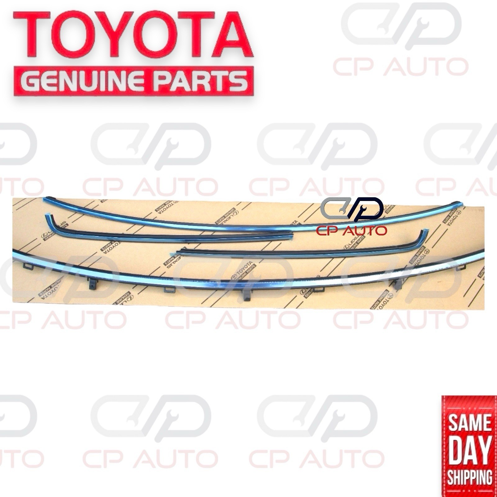 89 – 95 TOYOTA PICKUP FRONT WINDSHIELD CHROME MOLDING TRIM SET OEM NEW
