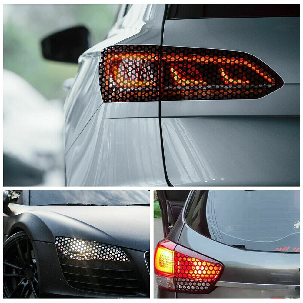Car Tail Light Rear Taillight Black Decal Lamp Cover Universal Honeycomb Sticker