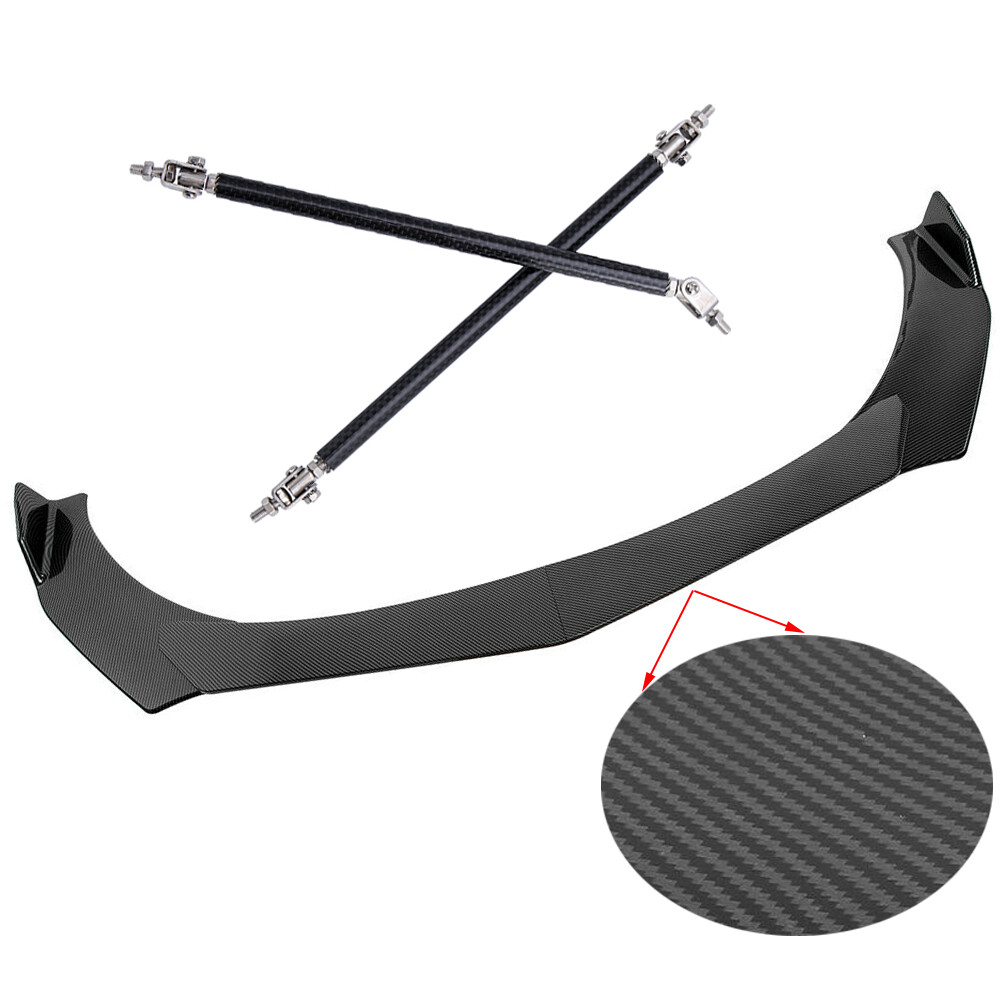 Carbon Front Bumper Lip Spoiler Splitter + Strut Rods For Chevy Camaro Chevrolet