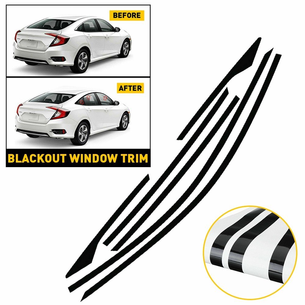2set Glossy Black Window Side Vinyl Cover Trim For Honda Civic 2016-2021 Hatchba