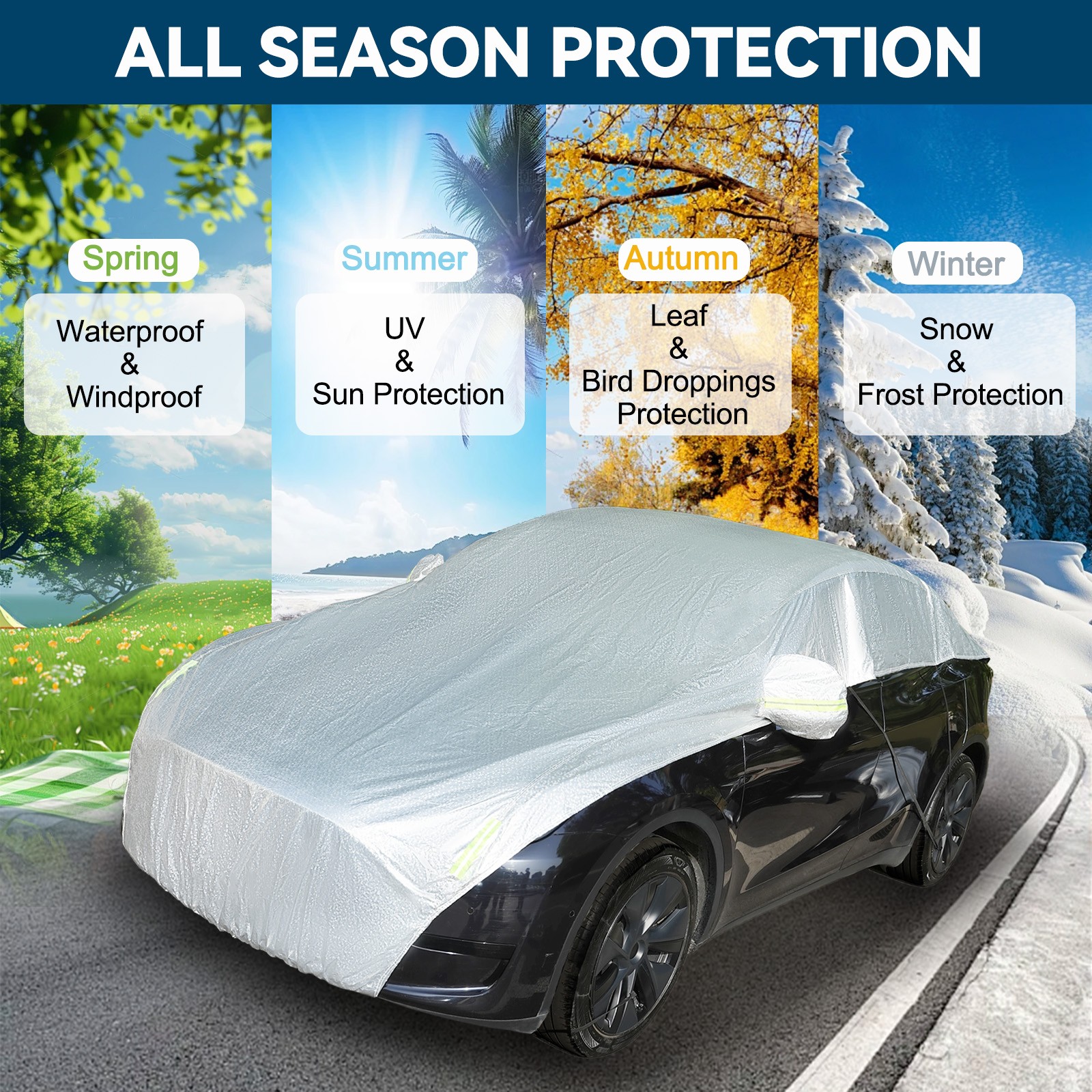 Car Half Cover Waterproof Sedan SUV Hatchback Rain Dust UV Protection Universal