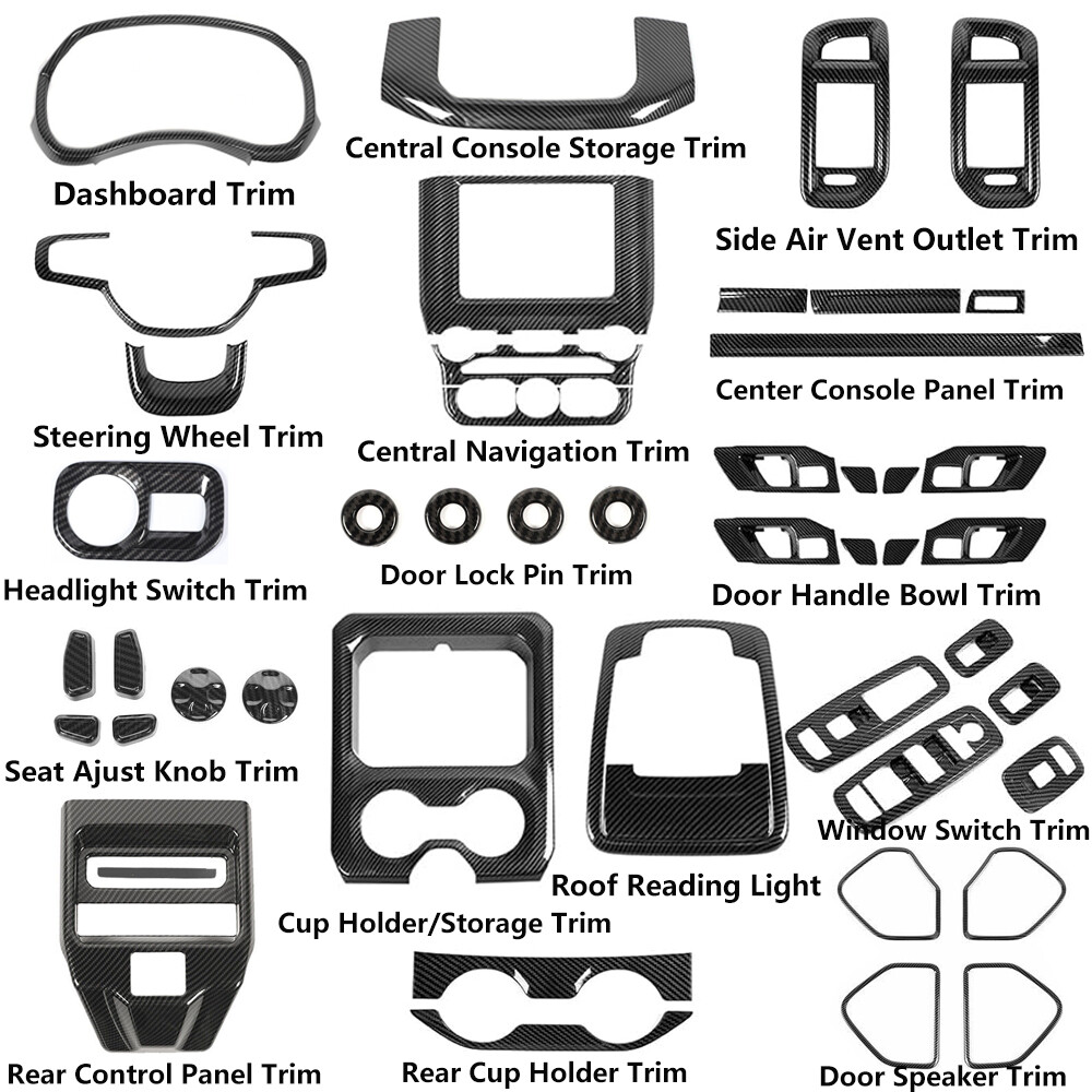 45pcs Full Interior Cover Trim Decoration Kit for Ram 1500 2019+ Carbon Fiber