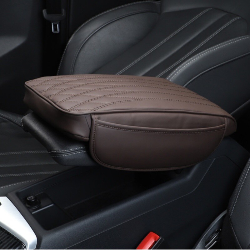 Car Armrest Cushion Cover Leather Center Console Box Pad Mat with Storage Pocket