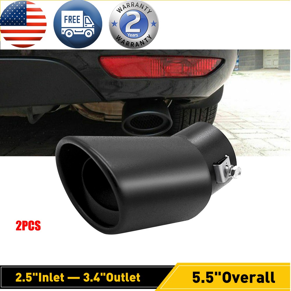 2Set Car Exhaust Trim Pipe Stainless 62mm Bend Steel Muffler Tip Tail Black`