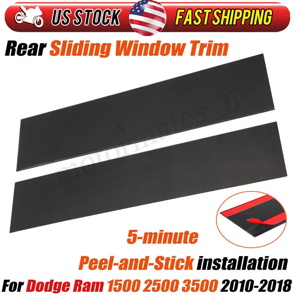 Rear Sliding Window Trim w/ Tape For 10-18 Dodge Ram 1500/2500/3500 Gloss Black