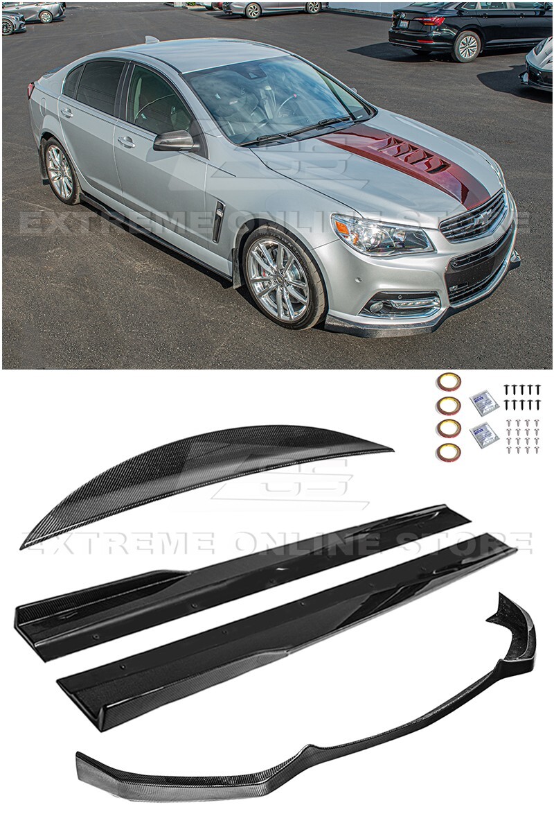 For 13-15 Chevrolet SS Carbon Fibe Front Lip Splitter Side Skirts & Rear Spoiler