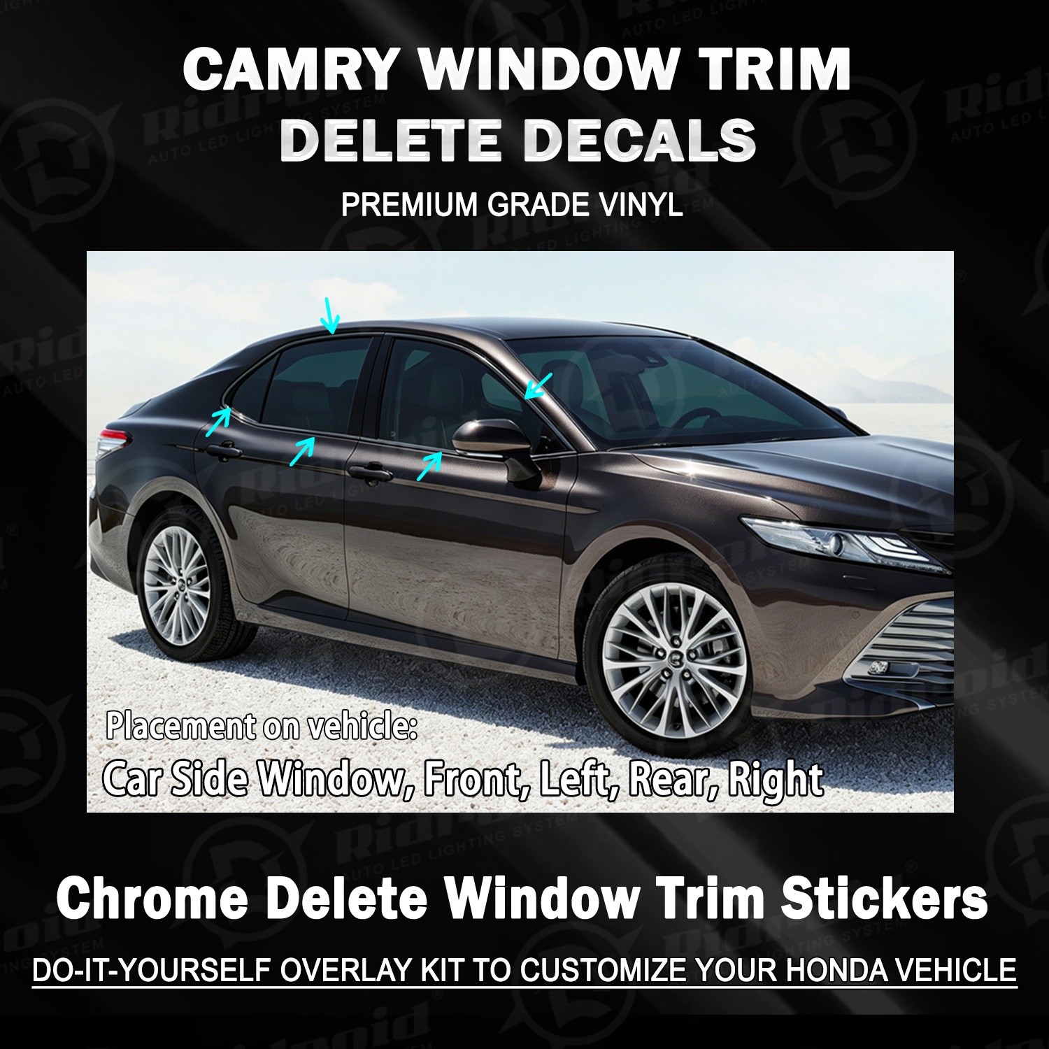 Chrome Delete Blackout Overlay For 2018-24 Toyota Camry Window Trim Left+Right