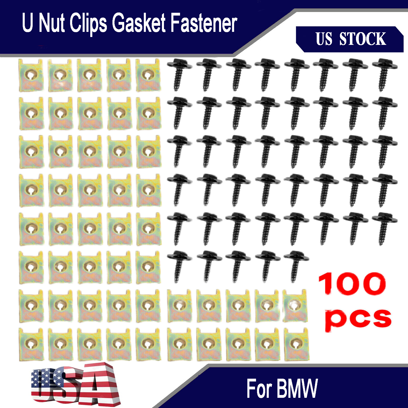 100PCS Car Screw Body Fender Bumper Retainer U Nut Clips Gasket Fastener For BMW