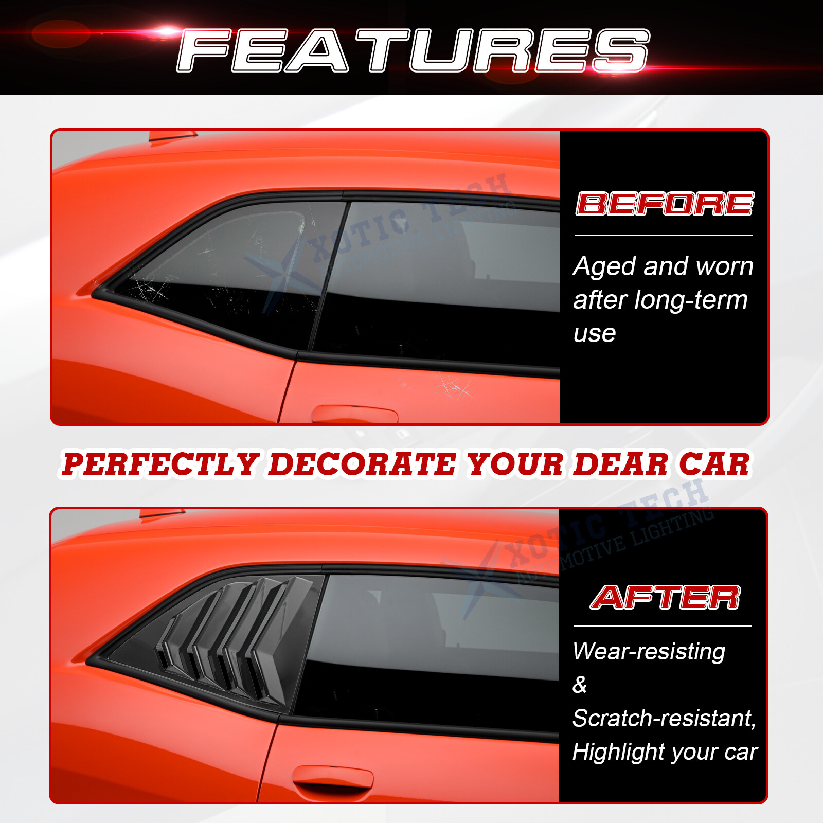Side Window Louver Blinds Sun Shades Trim For Dodge Challenger 2008+ Gloss Black