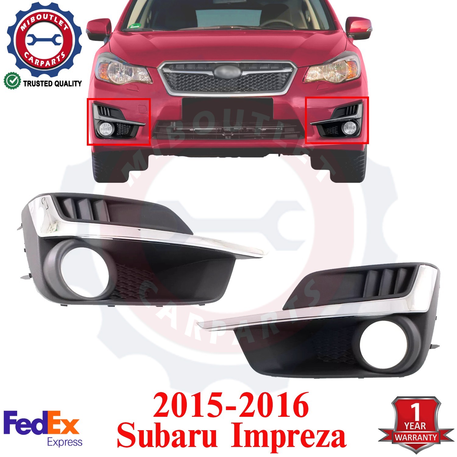 Front Fog Lamp Trim Moldings Right Left Side Primed For 2015-2016 Subaru Impreza