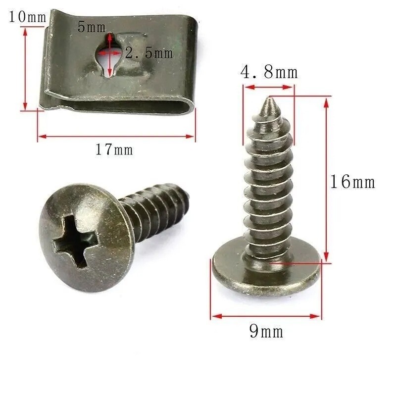 Car U-Type Metal Clip with Screws Auto Body Panel Trim Fastener Kit 20-100Pcs US
