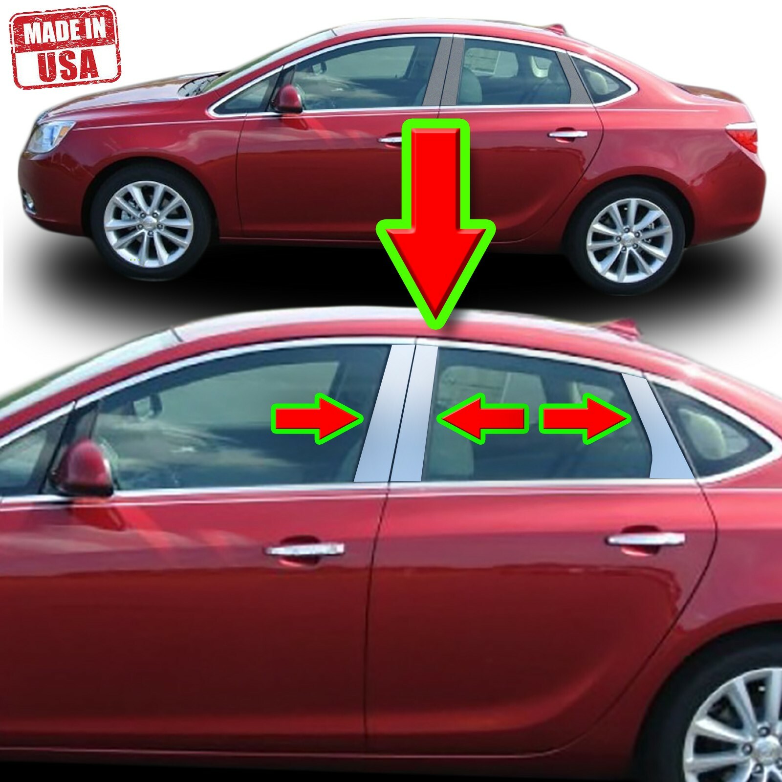 Chrome Pillar Trim for Buick Verano 12-17 6pc Set Door Cover Mirrored Post