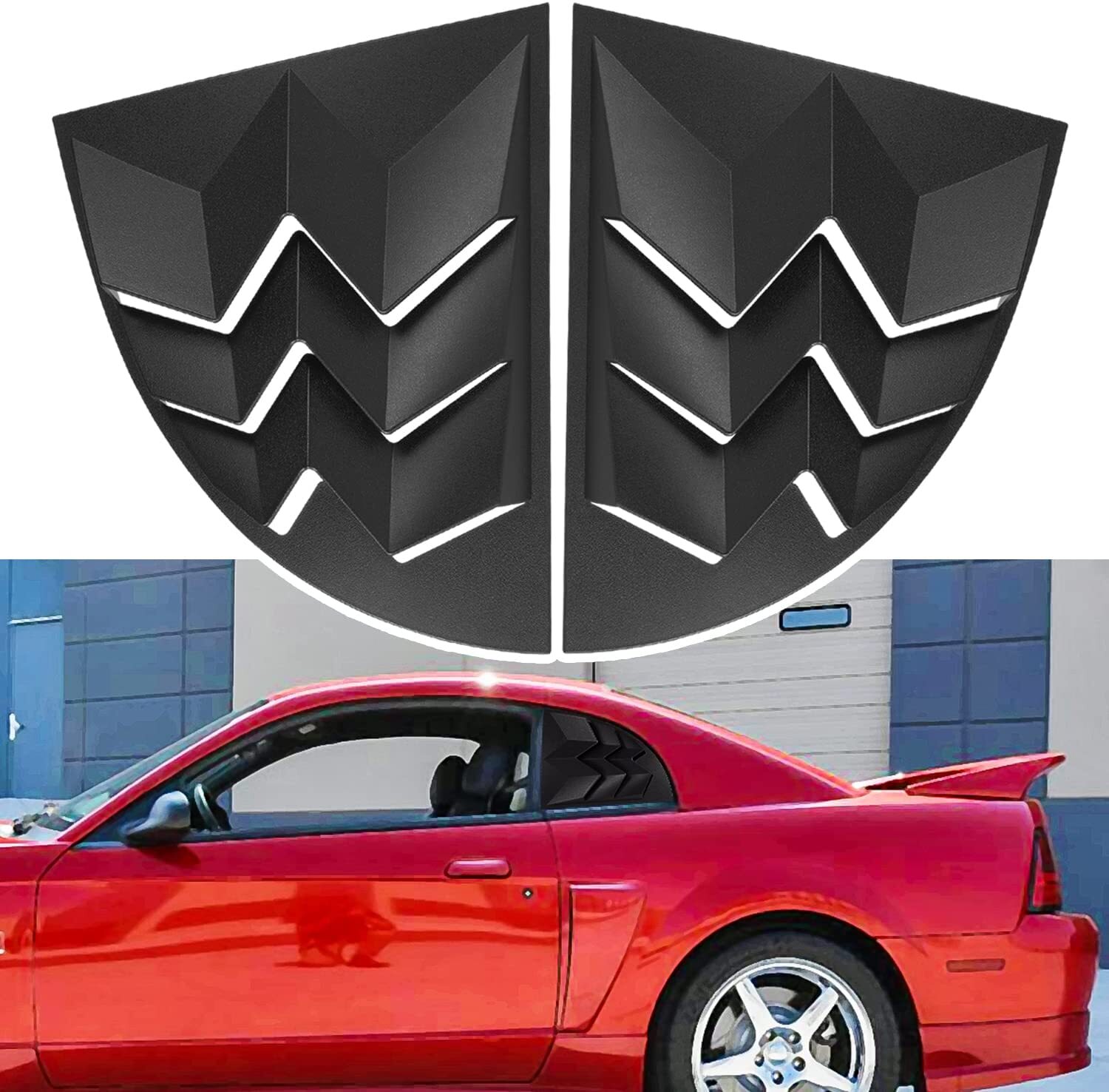 For 1999-2004 Ford Mustang ABS Black Side Window Louvers Scoop Cover Vent 2Pcs
