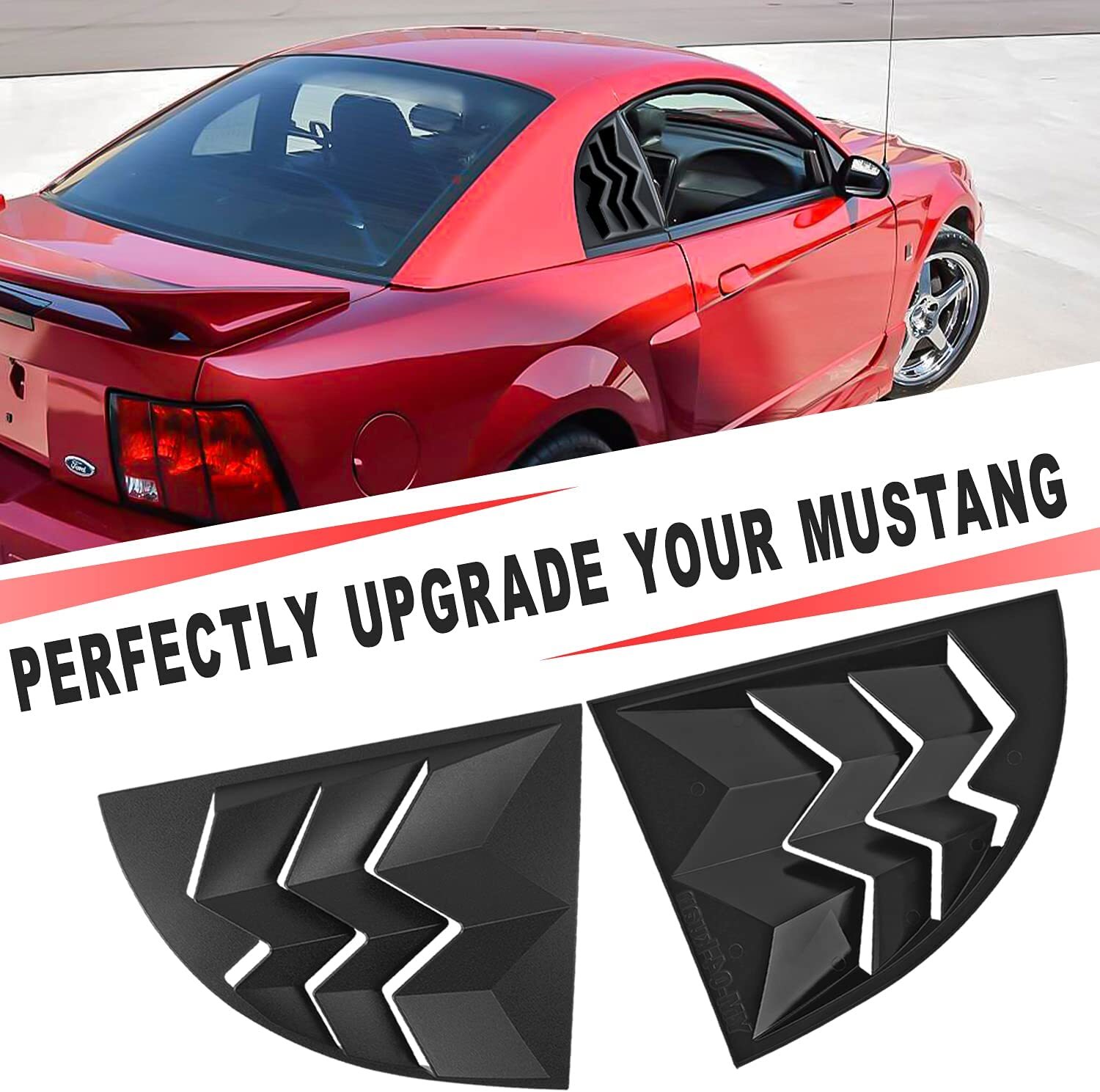 For 1999-2004 Ford Mustang ABS Black Side Window Louvers Scoop Cover Vent 2Pcs