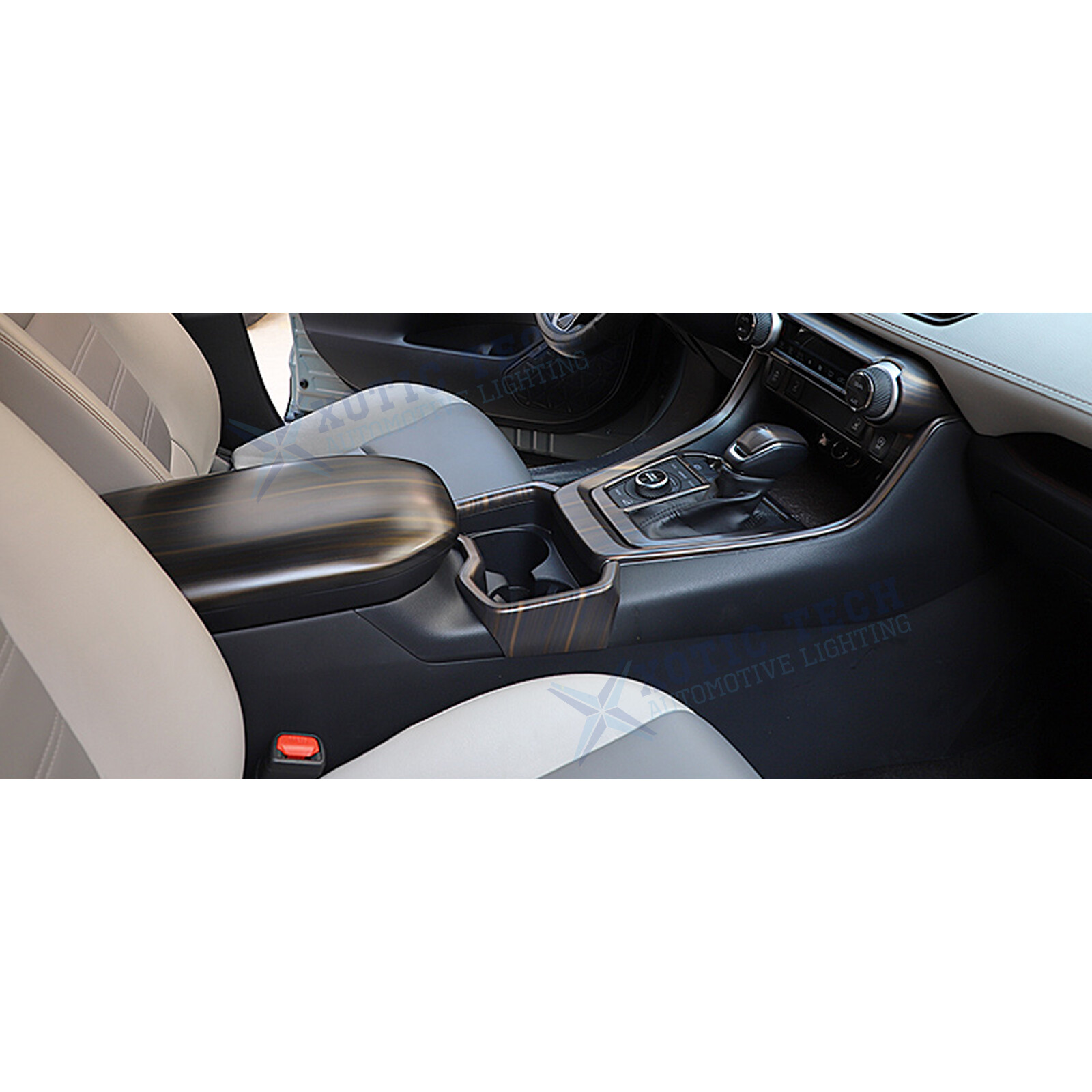 Black Wood Grain Center Armrest Box Cover Trim Overlay For Toyota RAV4 2019-2023