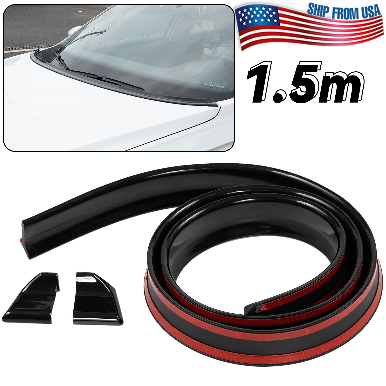 4.9ft Glossy Black Car Rear Roof Tail Trunk Spoiler Wing Universal Lip Trim Kits