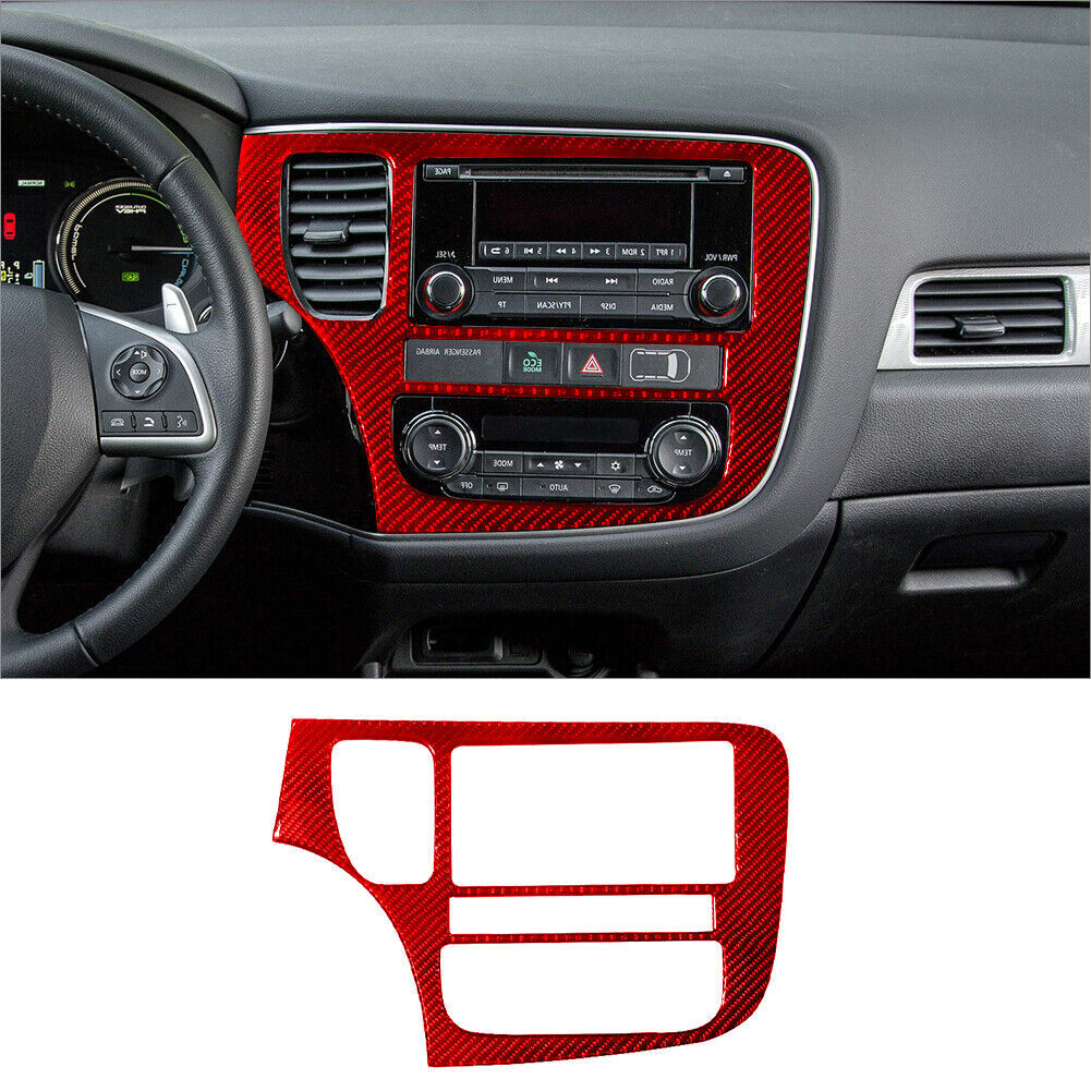 Red Carbon Fiber Interior Central Console Cover Trim For Mitsubishi Outlander