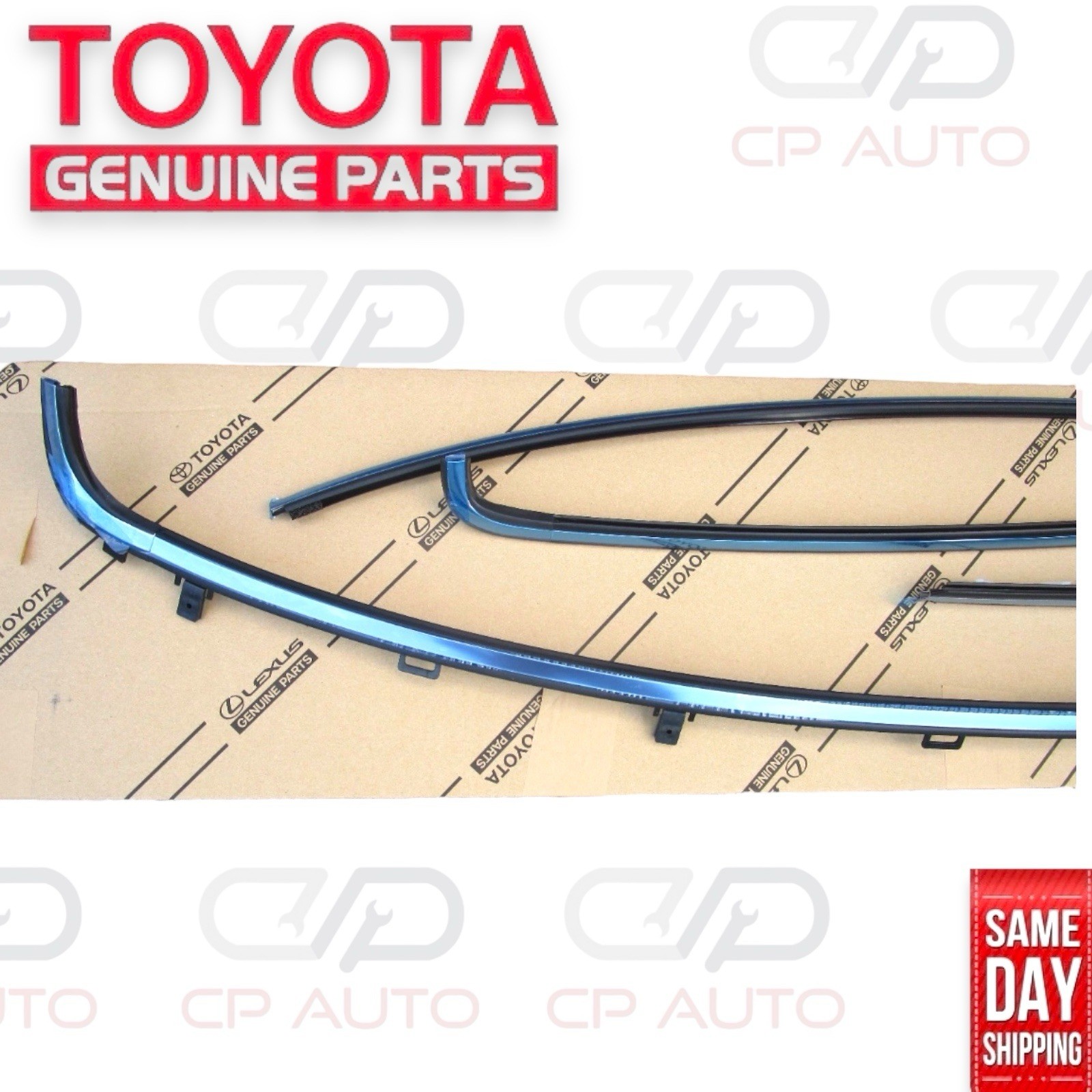 89 – 95 TOYOTA PICKUP FRONT WINDSHIELD CHROME MOLDING TRIM SET OEM NEW