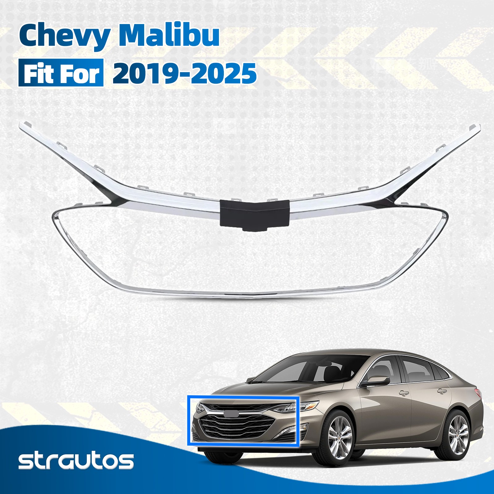 For 2019-2025 Chevrolet Malibu Chrome Front Middle Frame Grille Trim 84473374