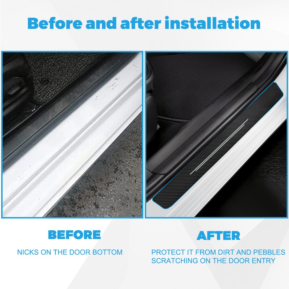 9Pcs Carbon Fiber Leather Door Scuff Sill Cover Panel Step Protector Trims Guard