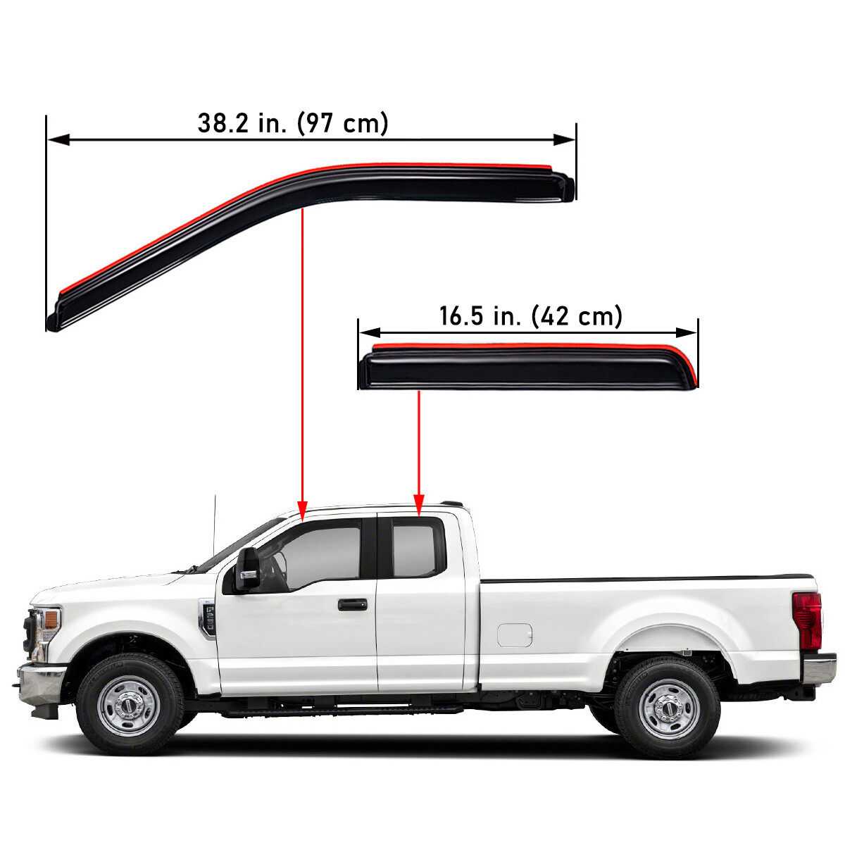 For 17-24 Ford F-250 F-350 Super Duty Super Cab In-Channel Window Visor Vents