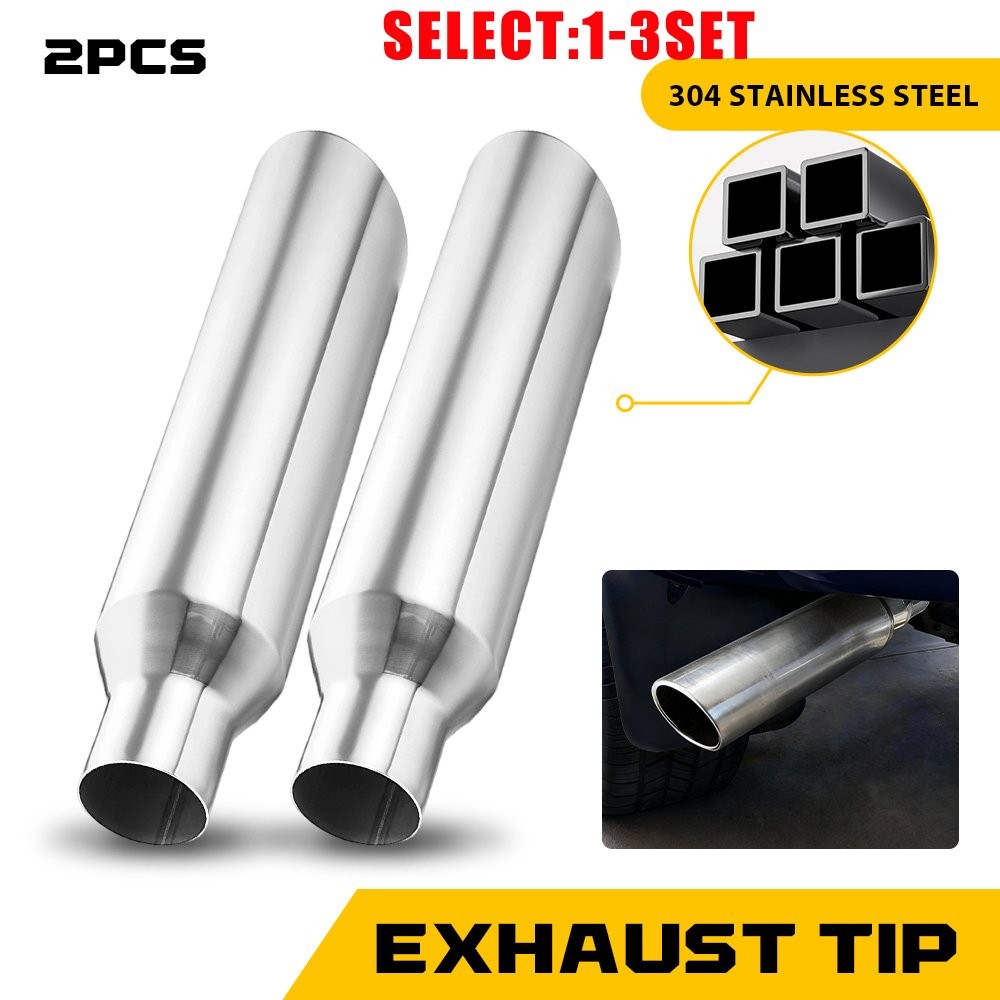 Stainless Steel Silver Exhaust Tips 2.5″ Inlet Diameter 4″ Outlet 18″ Long 2-6X