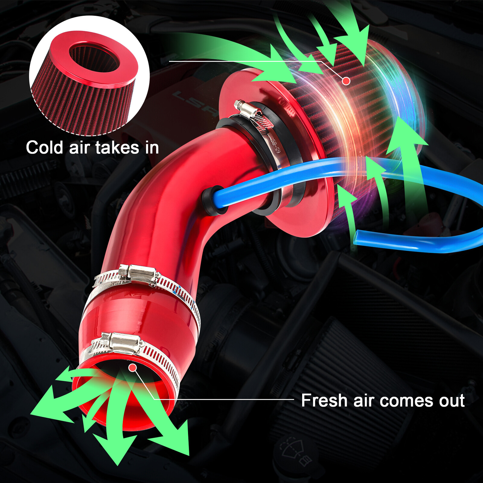 Cold Air Intake Filter Induction Kit Pipe Power Flow Hose System Car Auto Part