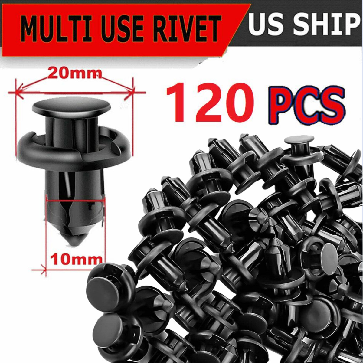 120 Pcs Bumper Clips 10mm Hood Fender Push Rivets Retainer Fasteners for Honda