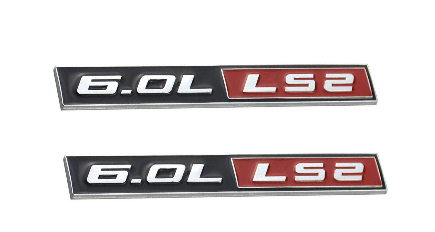 2Pcs 6.0L LS2 Emblems Real Aluminum Metal Engine Hood Badge Nameplate Crate