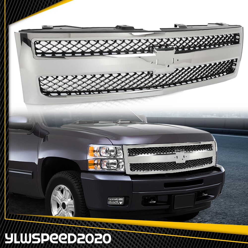 Silver Shell Grille Grill Bumper Fit For 2007-2013 Chevy Silverado 1500