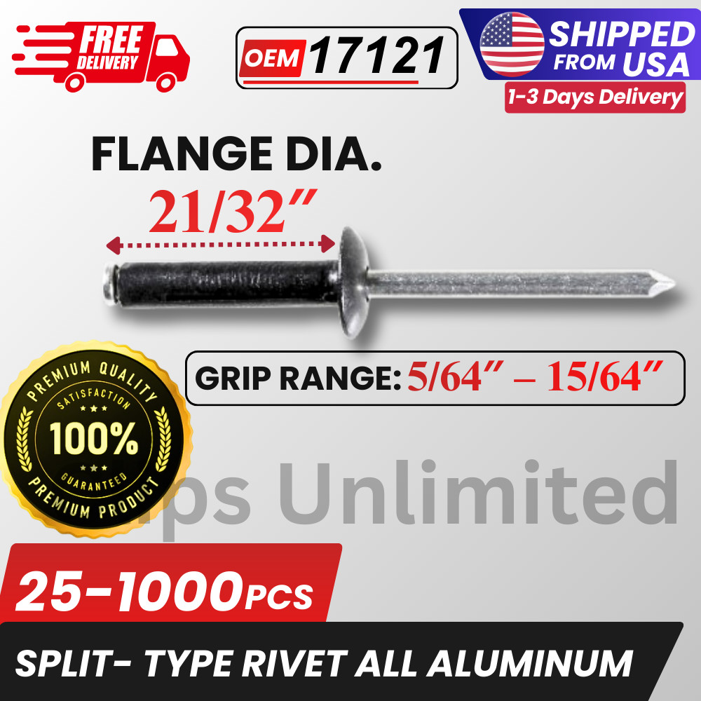 A 17121 Split Type Rivet 3/16″ Dia 7/16″ Flange 5/64–15/64 Grip Black 25-1000PCS