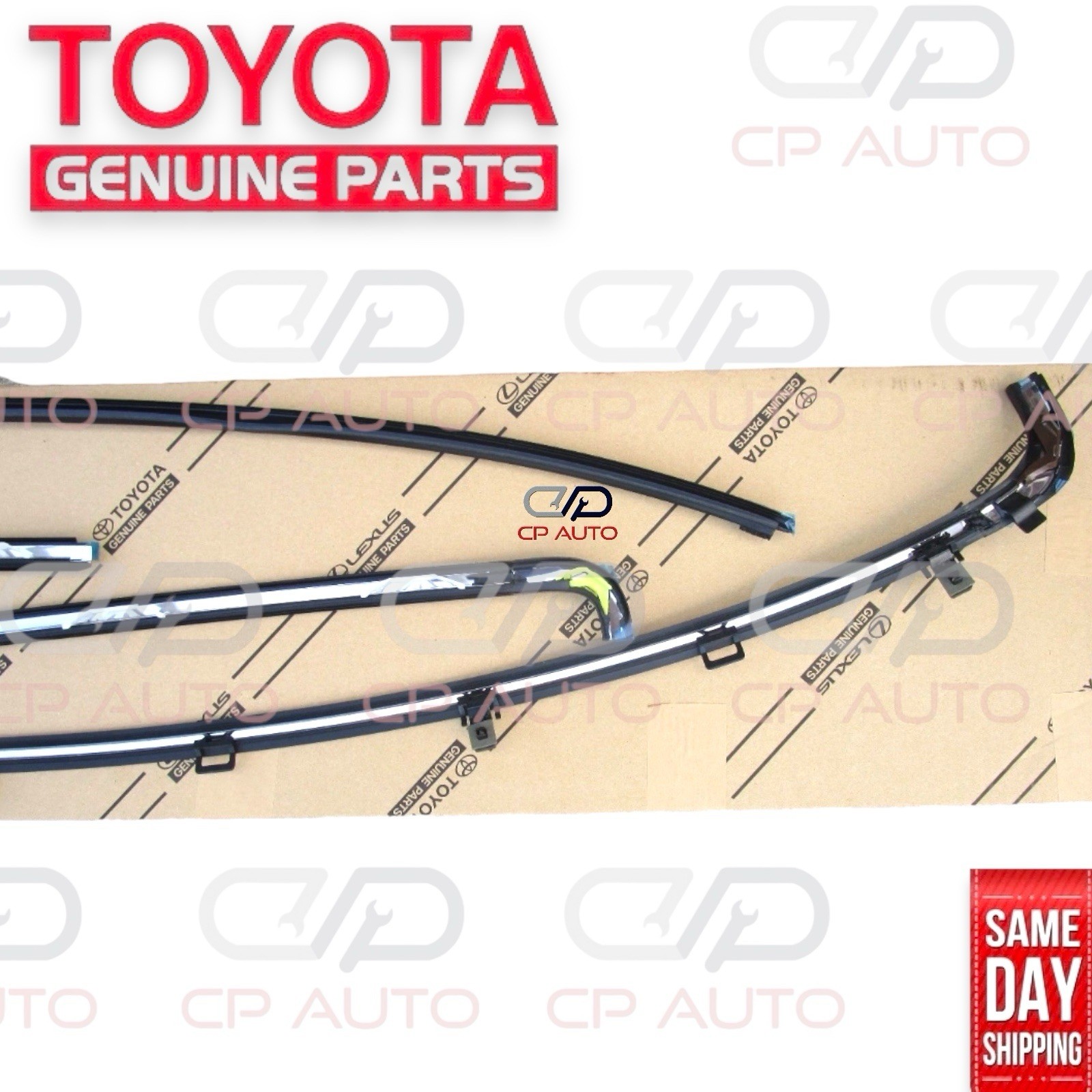 89 – 95 TOYOTA PICKUP FRONT WINDSHIELD CHROME MOLDING TRIM SET OEM NEW