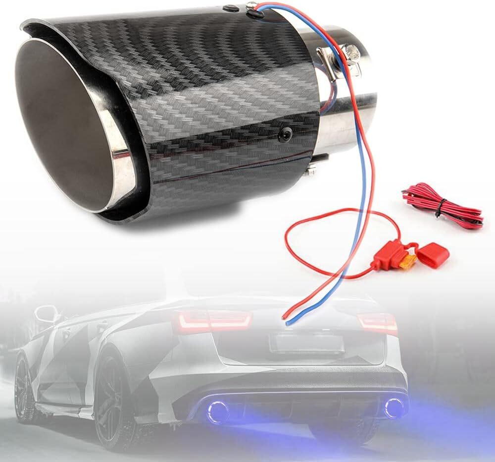 Universal Car Modified LED Luminous Muffler Tip Tail Pipe Carbon Fiber Curved